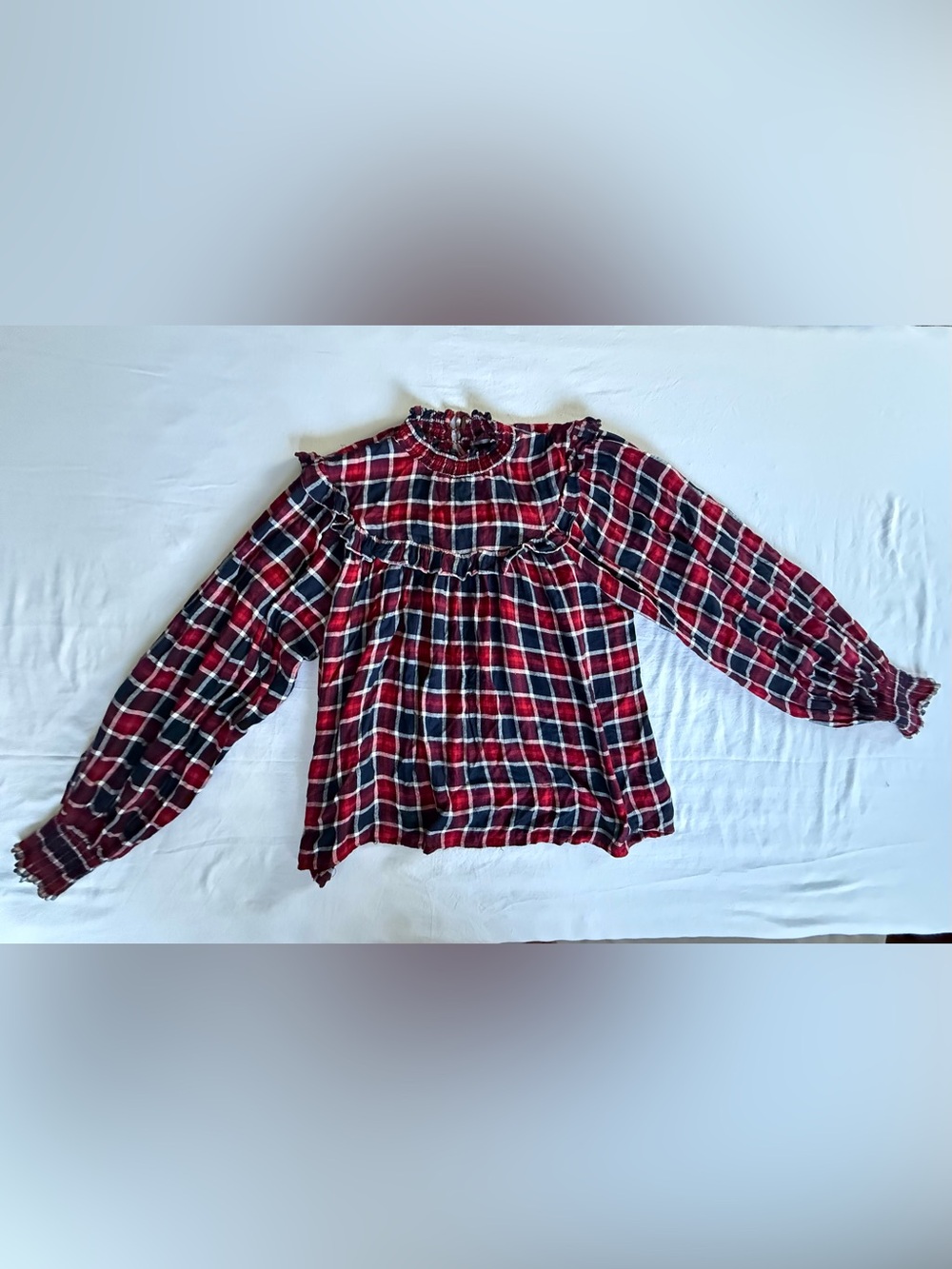 Free People Flannel Oversized Plaid Long-Sleeve Ruffle Top